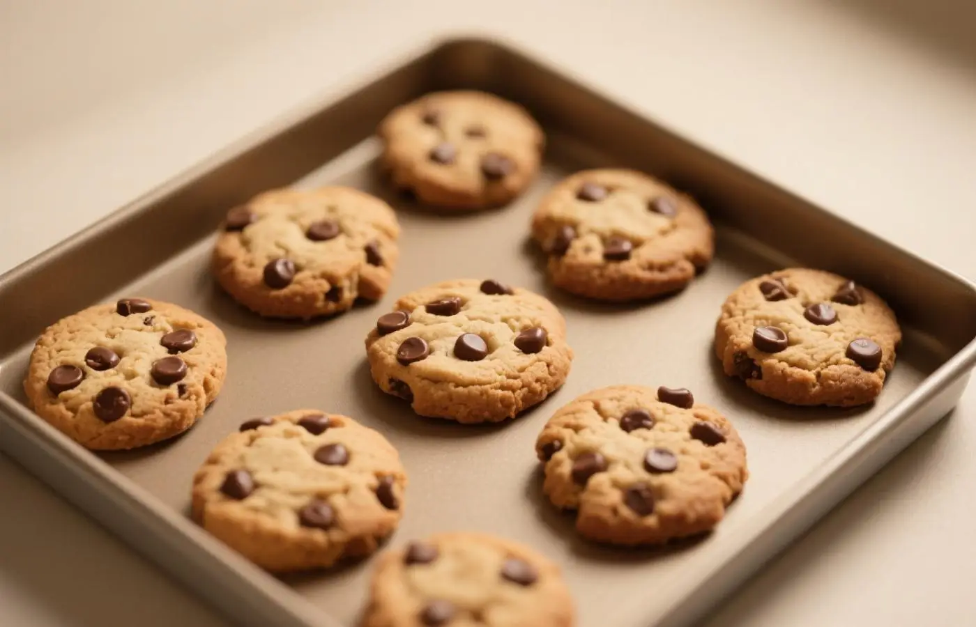 A small stack of golden-brown gluten-free peanut butter chocolate chip cookies on a rustic plate, melty chocolate chips visible, slightly crispy edges with soft centers, warm natural light, cozy kitchen background, close-up shot showing texture and crumbs A small stack of golden-brown gluten-free peanut butter chocolate chip cookies on a rustic plate, melty chocolate chips visible, slightly crispy edges with soft centers, warm natural light, cozy kitchen background, close-up shot showing texture and crumbs