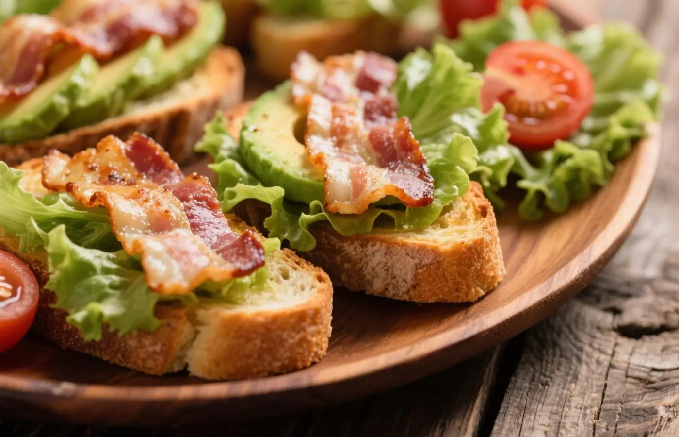 Forget bruschetta; a new toast is arrived. All on a wonderfully crisp bite-sized foundation, these BLAT toasts—that's bacon, lettuce, avocado, and tomato!—serve the strong, savoury tastes of a classic BLT. Forget bruschetta; a new toast is arrived. All on a wonderfully crisp bite-sized foundation, these BLAT toasts—that's bacon, lettuce, avocado, and tomato!—serve the strong, savoury tastes of a classic BLT.